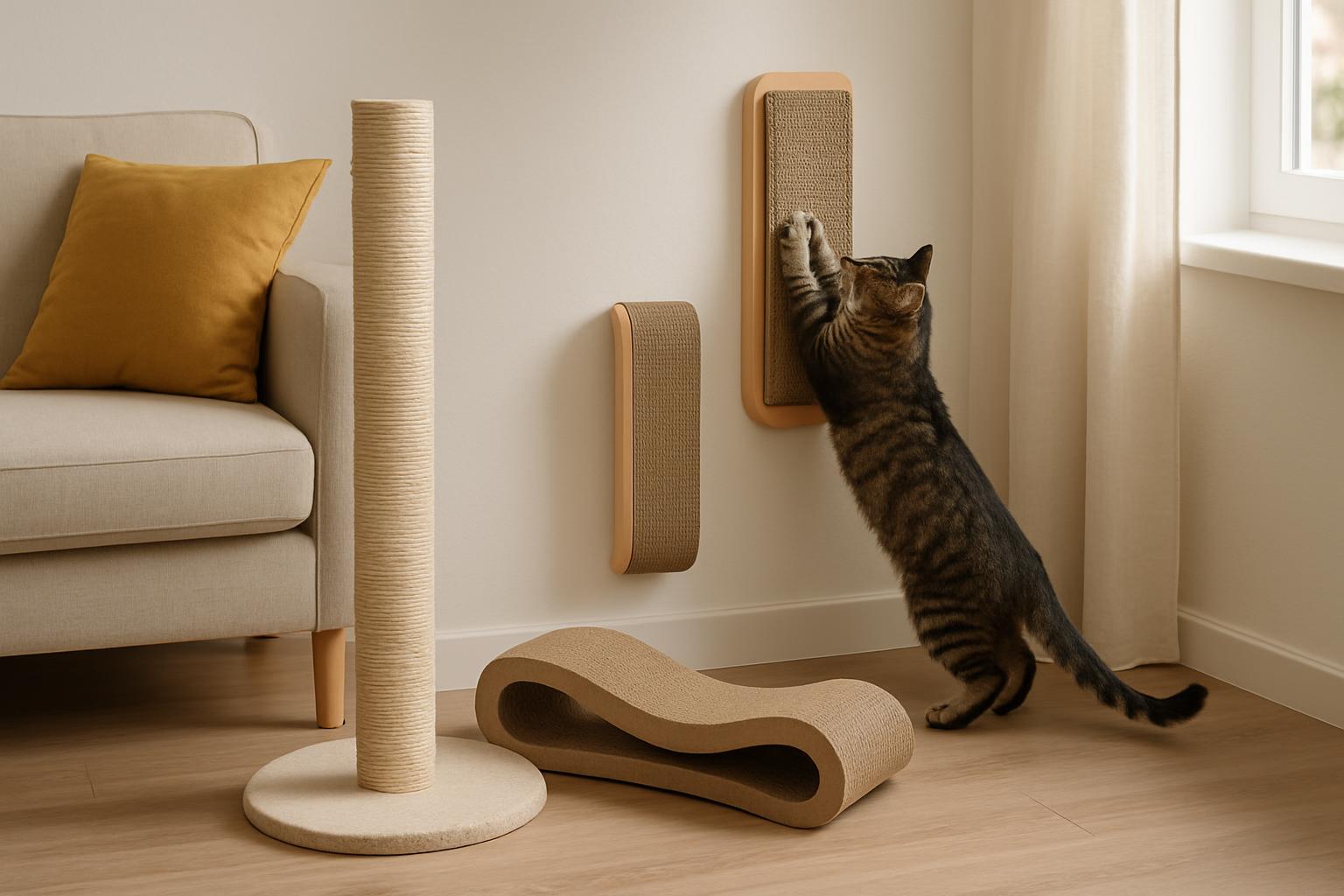 Tall scratching posts and scratchers suitable for a new cat safe room