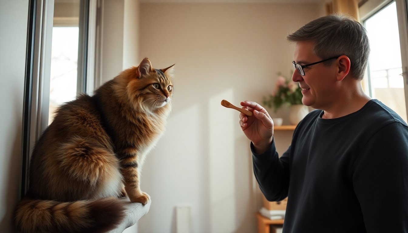 Reward based cat grooming session