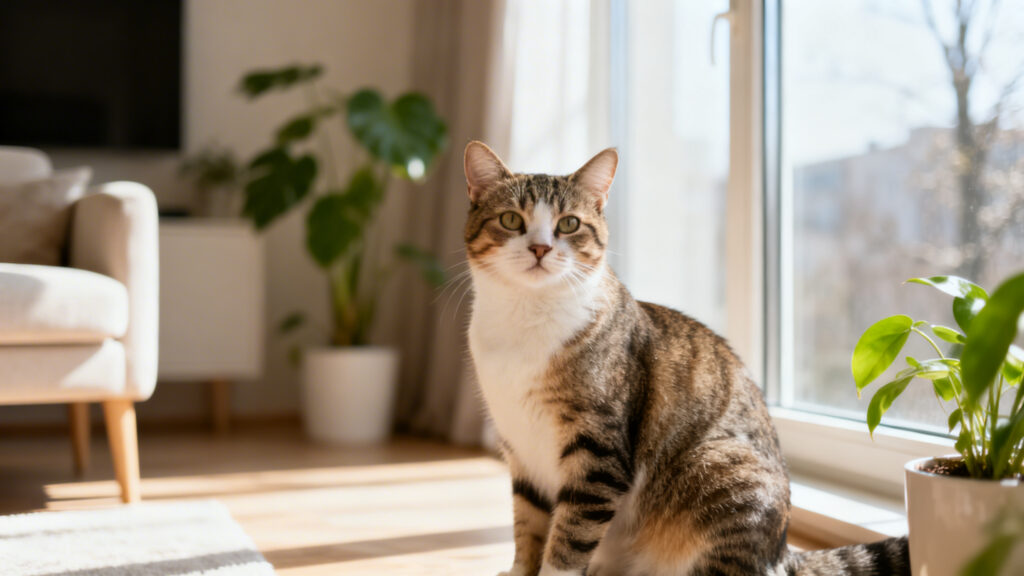 Indoor cat by sunny window